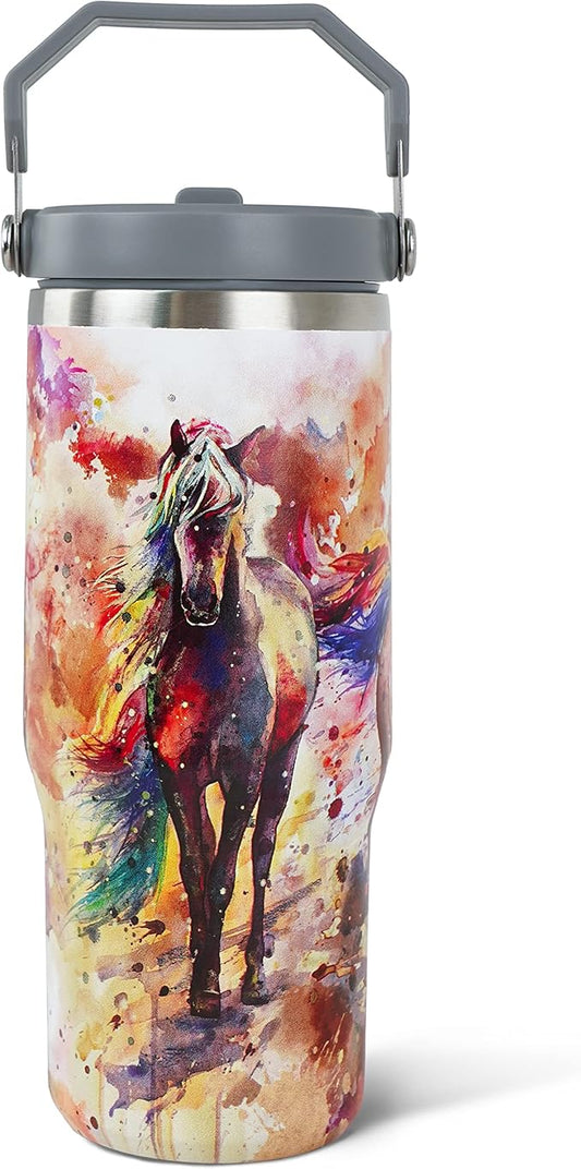 30oz Horse Tumbler with Handle and Straw, Stainless Steel Vacuum Insulated Coffee Tumbler, Travel Mug Water Bottle, Horse Stuff Accessories Decor, Horse Gifts for Women & Girls