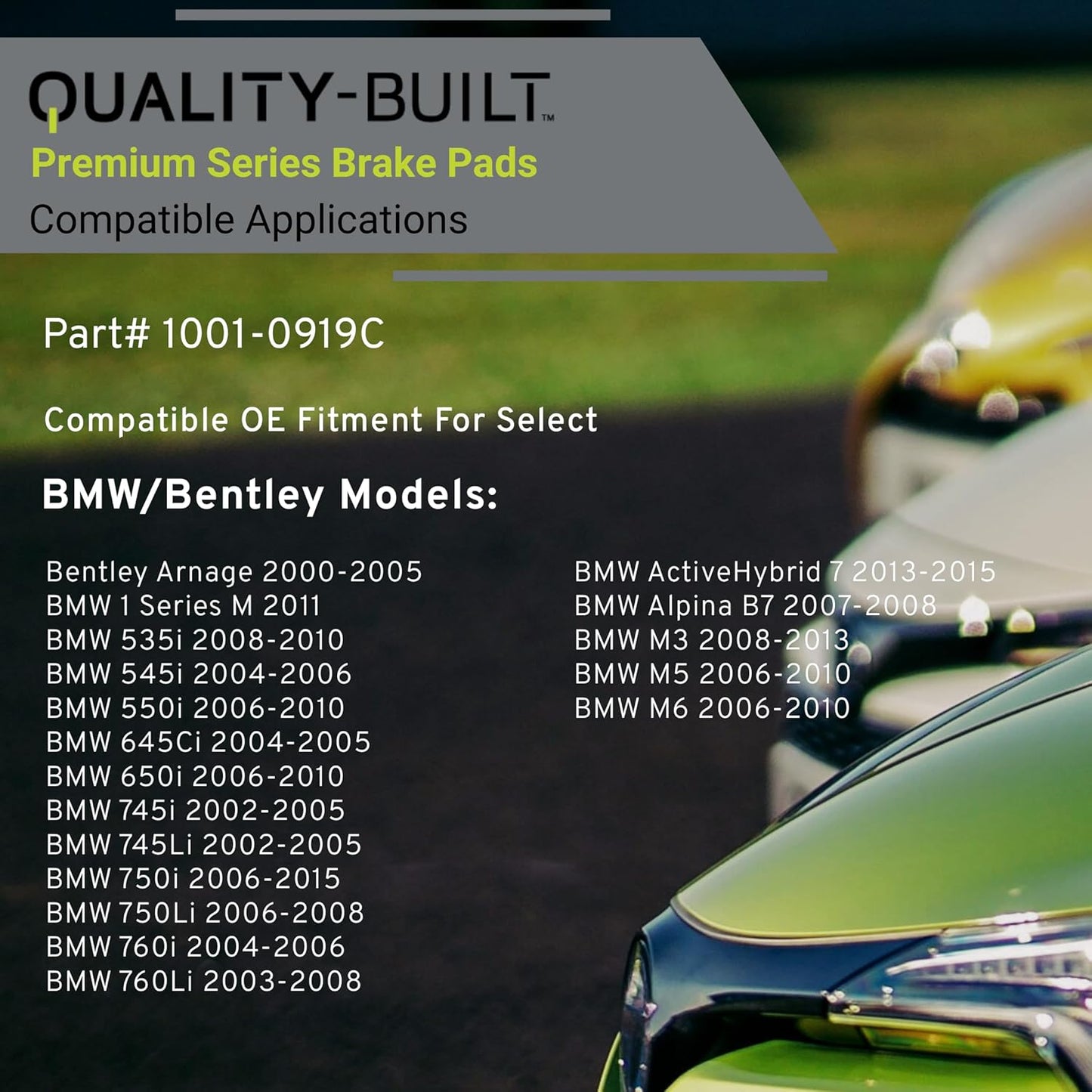 Premium Ceramic Rear Brake Pads (1001-0919C) Compatible with 2000-2015 Bentley/BMW (1 Series M/535i/545i/550i/645Ci/650i/745i/745Li/750i/750Li/760i/M3/M5/M6 & More)