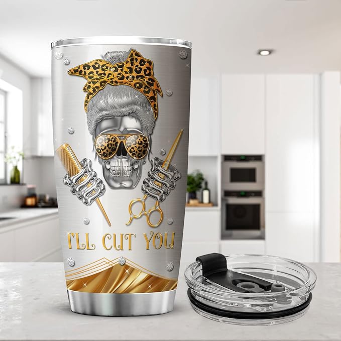 ZOXIX Hairstylist Tumbler Cup Jewelry Style Bandana Skull Leopard Print Cup Stainless Steel Tumblers With 20oz Hairdresser Gifts For Women Funny Travel Mug Hairdressing Gift