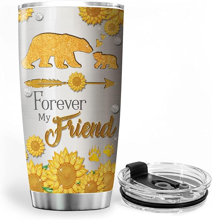 ZOXIX Sunflower Mama Bear Tumbler With Lid Jewelry Style Gift For Mom From Daughter Always My Mother Forever My Friend Stainless Steel Coffee Travel Cup 20oz Mommy Mothers Day Mug
