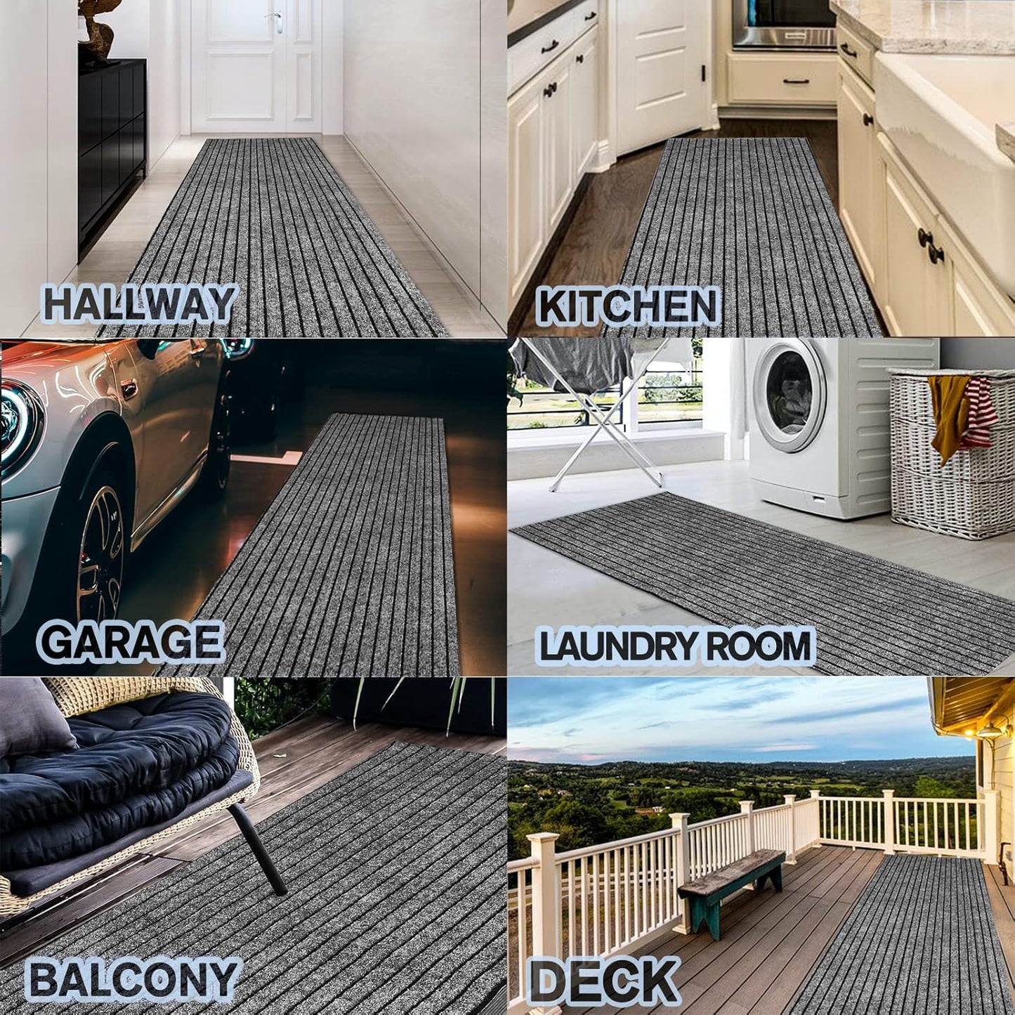 Custom Size Backed Non-Slip Area Rugs Runner, Easy Clean, Waterproof Runner Rugs for Hallway Entryway, Kitchen, Laundry, 4FT x 8FT, Gray Stripe