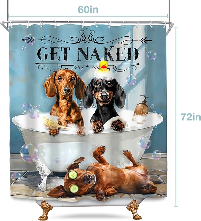 SVBright Funny Dachshund Dog Shower Curtain 60Wx72L Inch Kids Cute Animal Puppy Bathing in Bathtub Bubbles Hilarious Lovely Pet Boy 12 Pack Hooks Polyester Waterproof Fabric Bathroom Bathtub Panels