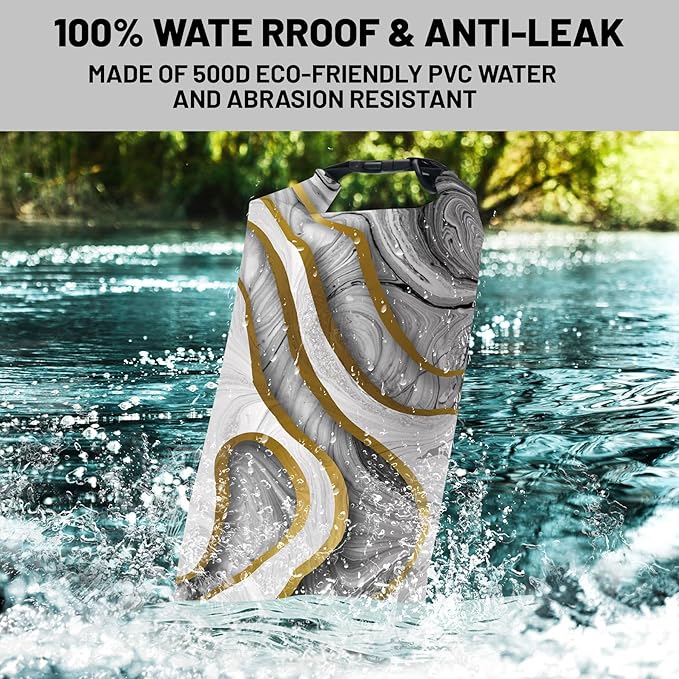 Waterproof Dry Bag,Roll Top Marble Waterproof Backpack 5L/10L/20L Floating and Lightweight Bags for Kayaking, Boating, Fishing, Swimming and Camping