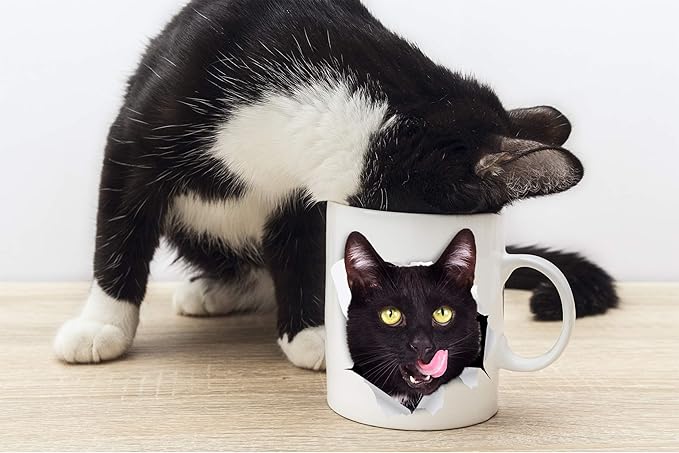 Winston & Bear Thirsty Black Cat Coffee Mug - Funny Ceramic Coffee Mug Gift for Cat Lovers - Cute Novelty Cup for Men and Women (11oz)