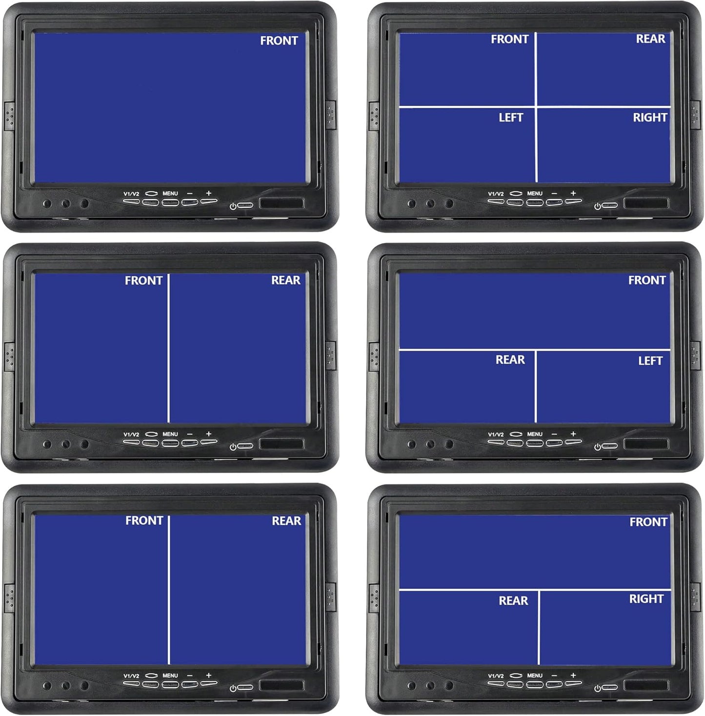 Anina 7 Inch Monitor Quad Split HD Screen 4 Channels RCA Video Inputs for Car Pickup Truck SUV Vehicle with Headrest Mounting Bracket