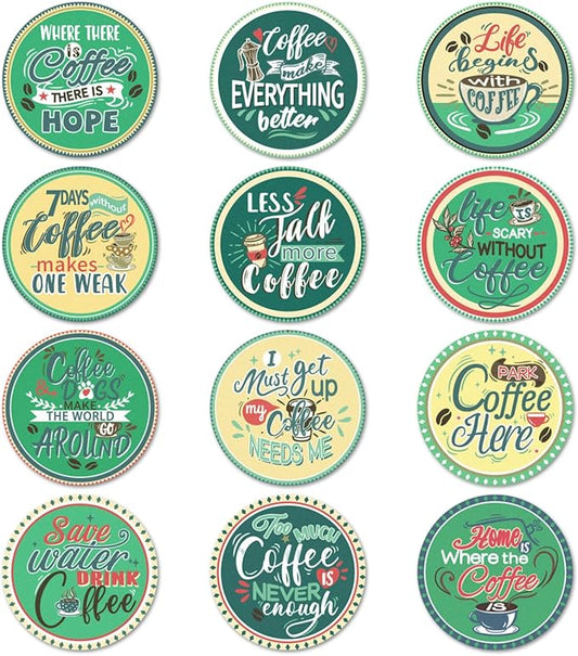 Trillion 12 Pack Felt Cup Coasters for Drink, Absorbent Coasters for Coffee, Coffee Pattern Design Drink Coasters