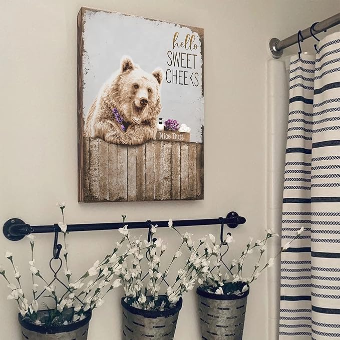 Bears Bathroom Decor Wall Art Funny Bear Pictures Wall Decor Farmhouse Bear Bathroom Painting for Bathroom Toilet Cute Bears Prints Artwork Framed 12"x16"