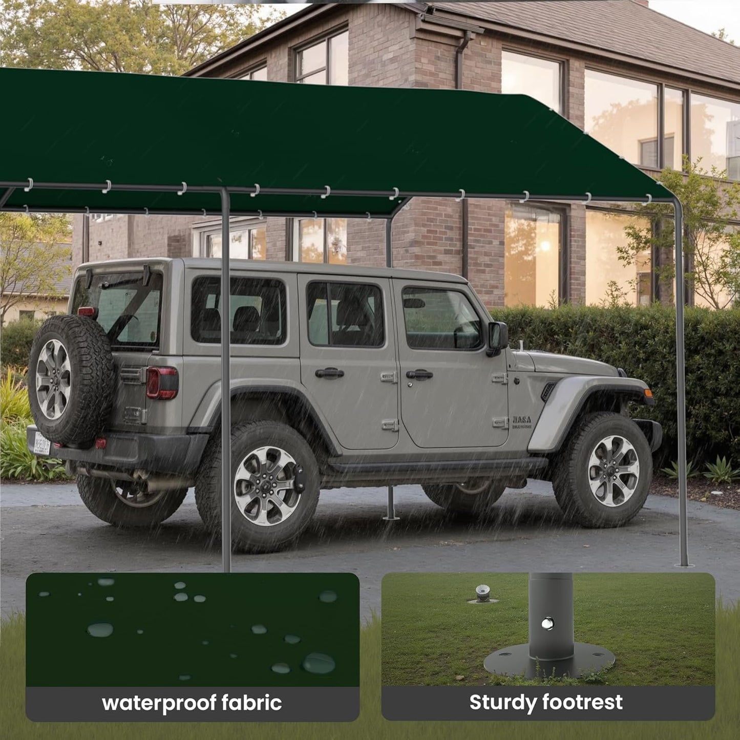 GOJOOASIS 10x20 Carport Heavy Duty Portable Garage Shelter Metal Car Canopy Tent with UV-Resistant & Weatherproof Top Cover for RV & Vehicles (Green, 10x20 Without sidewalls)