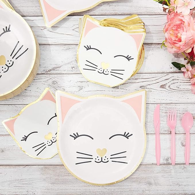 48-Pack Gold Foil Die-Cut Cat Paper Plates Birthday Party Supplies (9.5x9.9 in)
