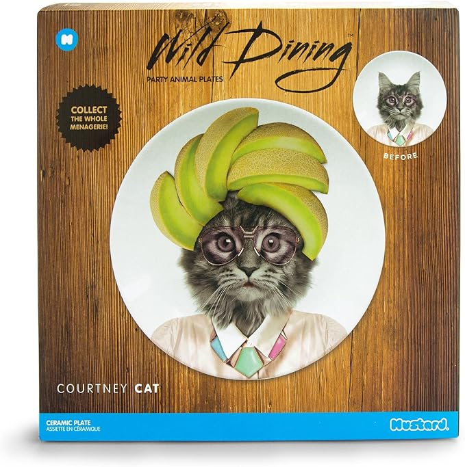 Wild Dining Dinner Plate I Funny Dinner Plate I 100% Ceramic I 9-inch Plate I Funny Plate with Goofy Pet Print I Gift Idea for Students | Dishwasher Microwave and Food Safe (Cat)