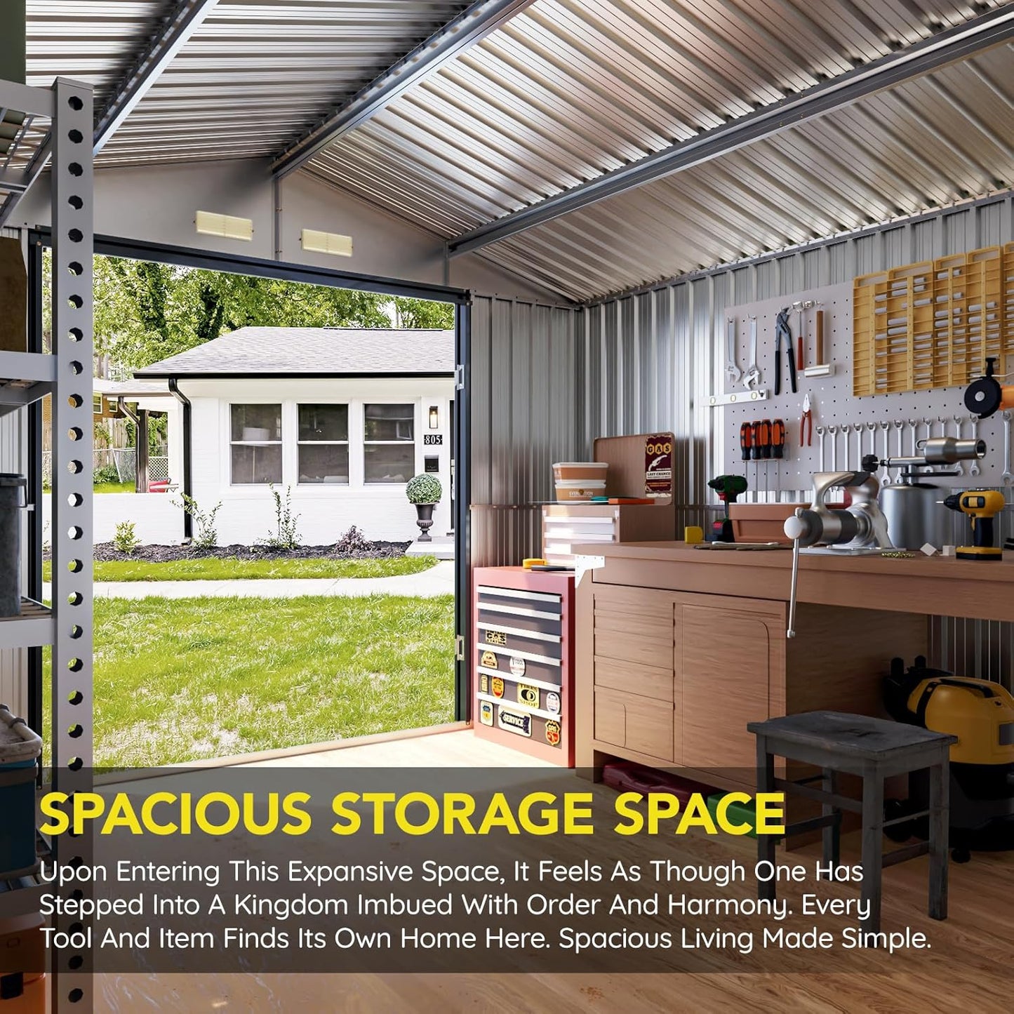 10x10 FT Outdoor Metal Storage Shed with Floor Frame, Double Swing Doors, 2 Clear Windows,Tool Shed for Garden, Patio, Backyard