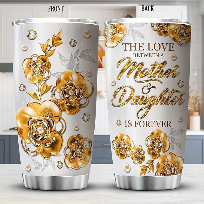 ZOXIX Flower Tumbler Cup Jewelry Style The Love Between A Mother And Daughter Is Forever Birthday Gifts For Mom From Daughter Floral Print Travel Mug Mothers Day Sentimental Gift