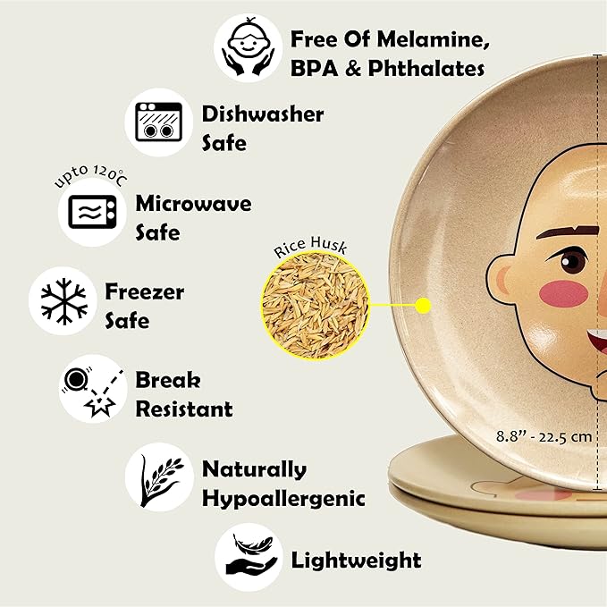 XIBORO BYEM Make A Face Plate For Kids (2 pcs) Canadian Design Picky Eater Unbreakable Microwave & Dishwasher Safe Cute Plates Biodegradable Toxin & Melamine Free