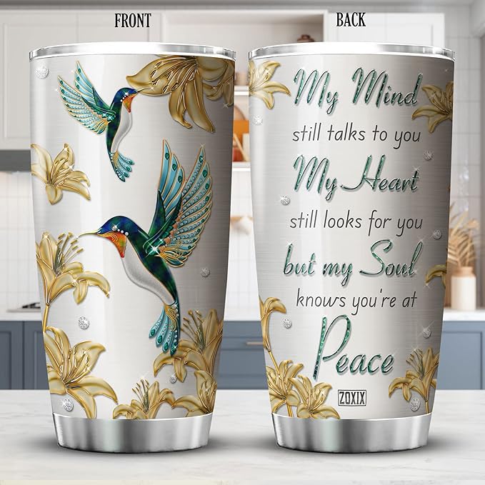 ZOXIX Hummingbird Coffee Tumbler 20oz My Mind Still Talks To You Stainless Steel Coffee Cup Lily Flowers Hummingbirds Bird Lover Gift Insulated Travel Mug In Loving Memory Tumblers