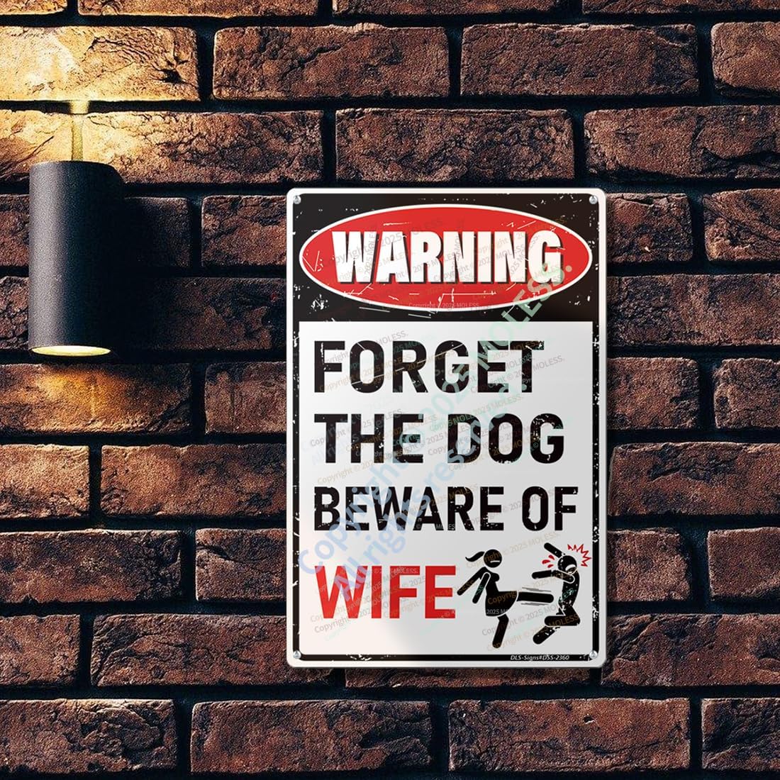 'Forget the Dog – Beware of Wife!' Funny Man Cave Decor for Men | 12x8″ Durable Vintage Metal Man Cave Signs Wall Decorations for Basement/Garage/Mancave, 2360