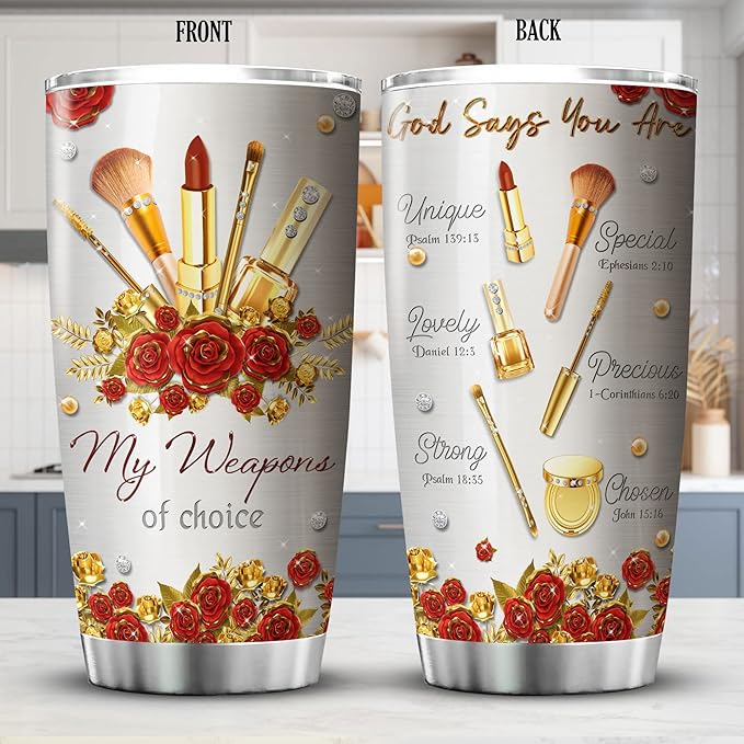 ZOXIX Makeup Lovers Gifts For Women God Says You Are Tumbler Flower Floral Stainless Steel Cup 20oz Mugs With Christian Sayings MUA Esthetician Gifts For Graduation Makeup Artist