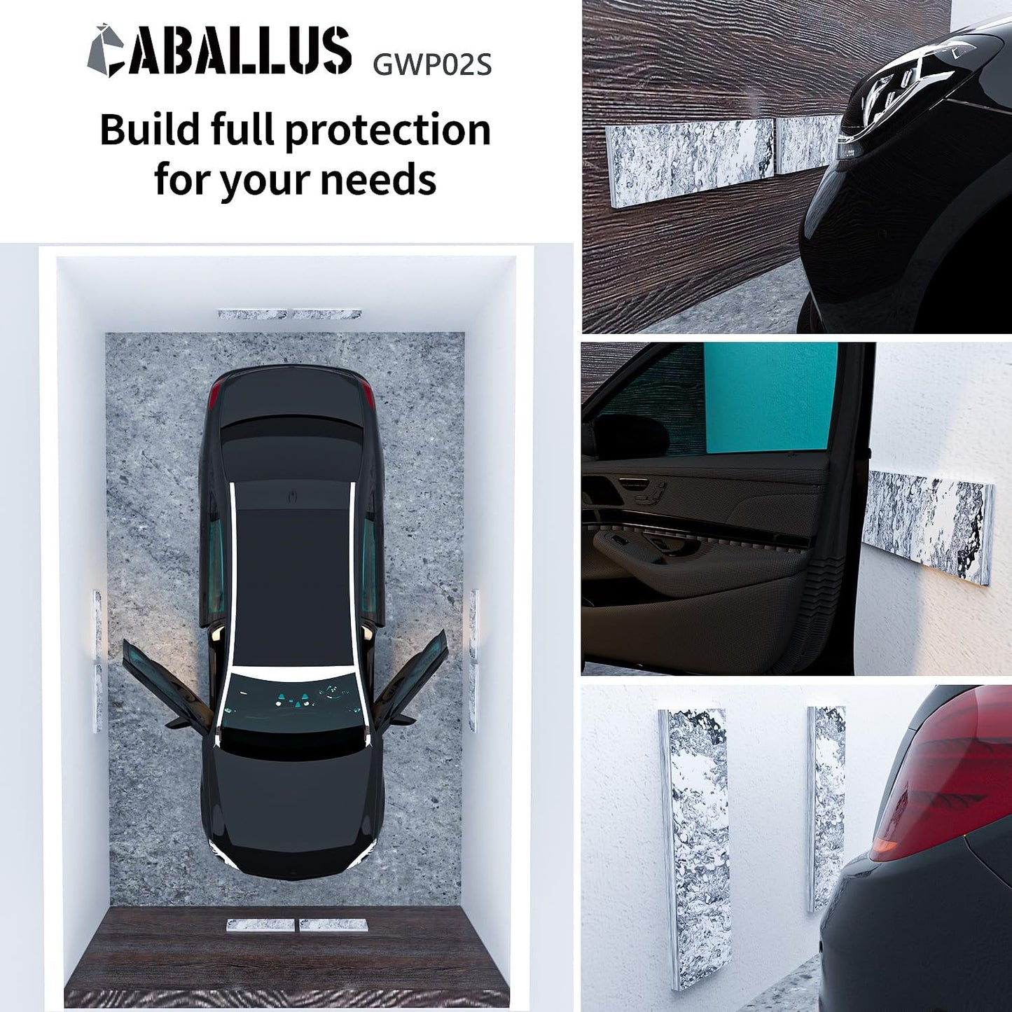 GWP02S Marble Grain Garage Wall Protector Car Door Protectors, Parking Stopper for Garage, Tool-Free, Designed in Germany (2-Pack Marble Grain)