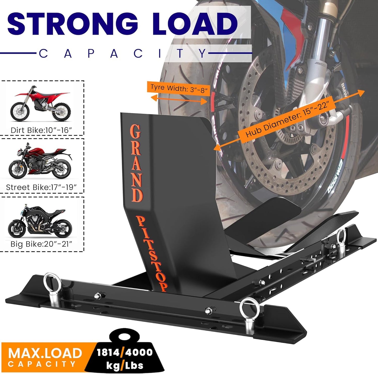 GRAND PITSTOP Universal Wheel Chock for Motorcycle Stand for Trailer Completely Adjustable Detachable Foldable Wheel Chock (Black)