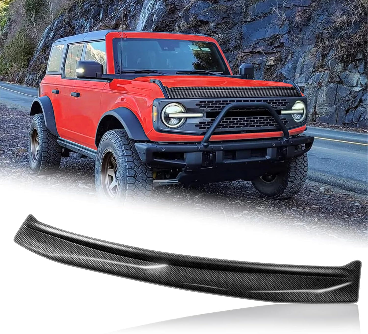 Hood Deflector Hood Protector Compatible with Ford Bronco 2/4 2024 2023 2022 2021 Gloss Carbon Fiber Hood Protector Bug Deflector Stone Guard(Not for Bronco Sports)