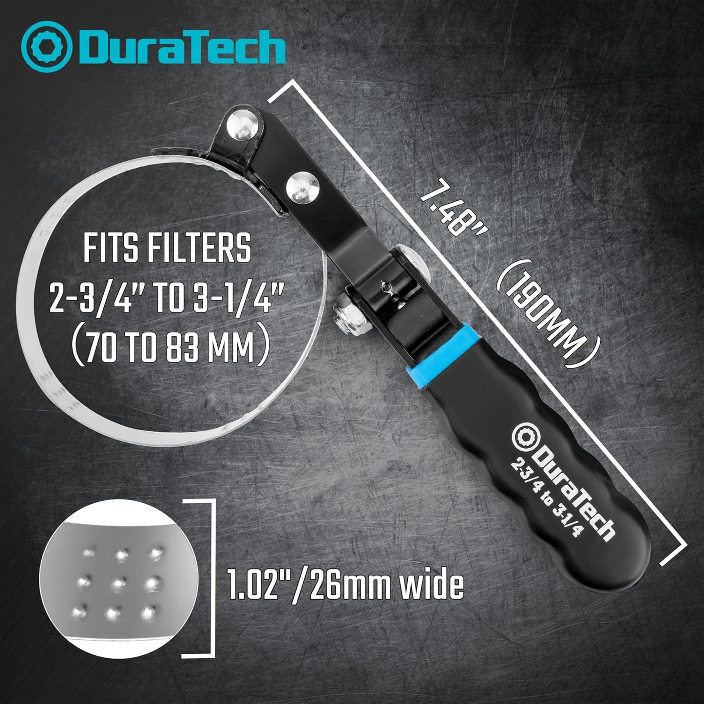 DURATECH Small Swivel Oil Filter Wrench，5 Gear Adjustment Oil Filter Removal Tool Fits Filters 2-3/4" to 3-1/4", Perfect for Car Repair Tools