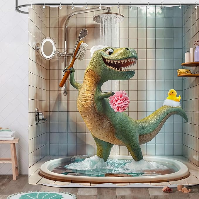 Yeoiat Funny Shower Curtain Dinosaur Shower Curtain Funny Decorative Shower Curtains for Bathroom Cute Shower Curtain Set with 12 Hooks Dinosaur01 72×72 Inches