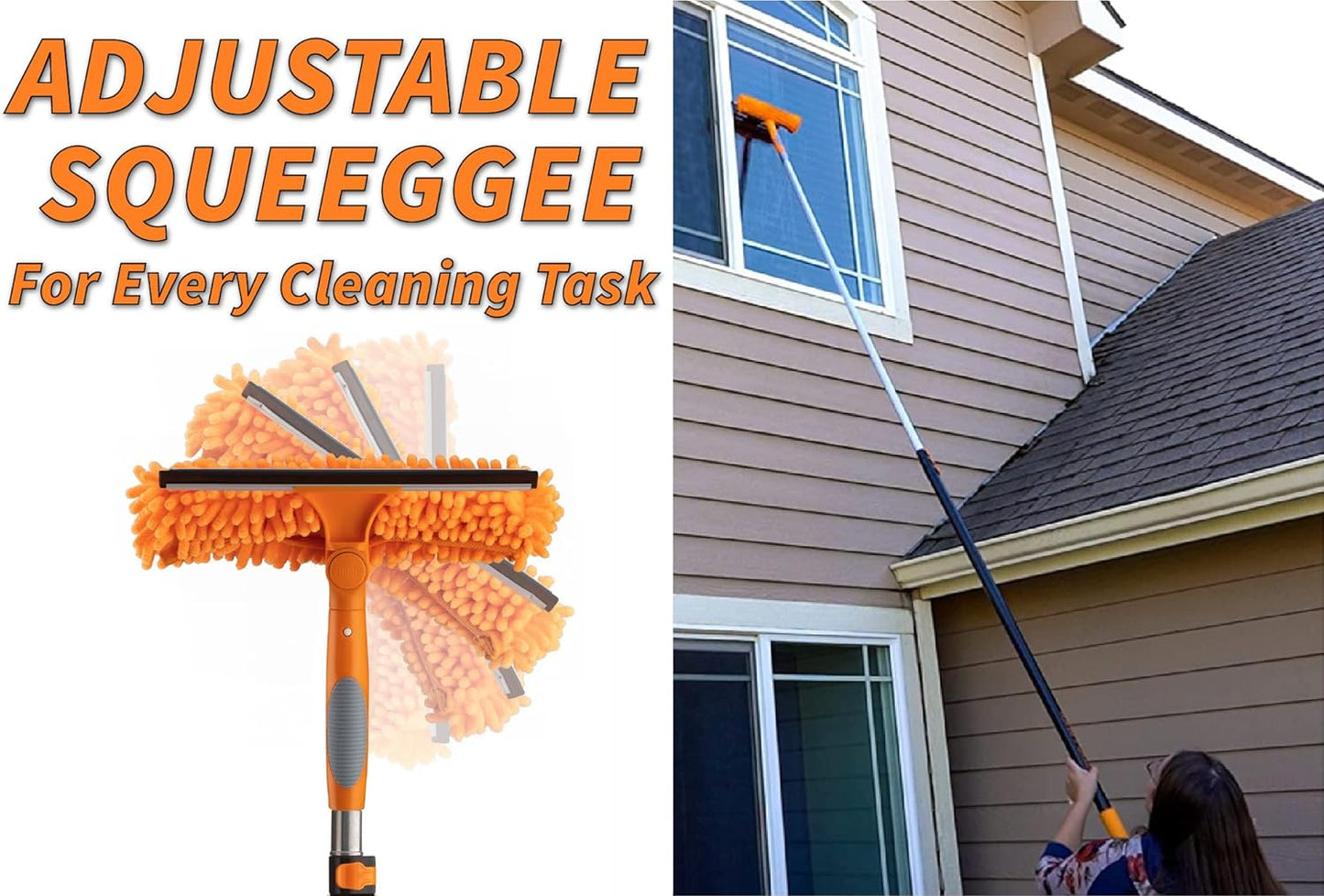 20 Foot High Reach Duster Kit with 4-12 ft Extension Pole // High Ceiling Dusting and Window Cleaning Kit with Telescopic Pole // Window Washer & Squeegee, Cobweb Duster, Fan Blade and Feather Dusters