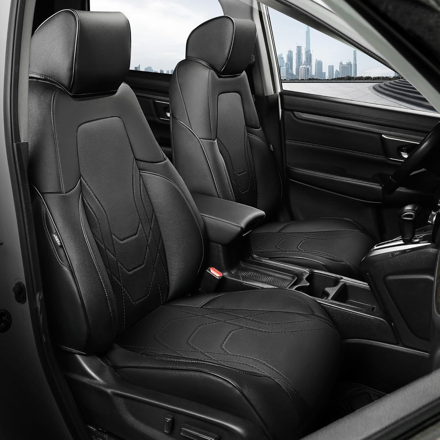 FREESOO CRV Seat Covers Full Set, for Honda CRV LX EX EX-L Sport Touring Hybrid 2017 2018 2019 2020 2021 2022, Custom Fit Seat Covers for CRV, Waterproof Leather Car Seat Covers, Black