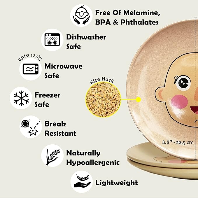 XIBORO BYEM Make A Face Plate For Kids (Plate x 1) Canadian Design Picky Eater Plates Unbreakable Microwave & Dishwasher Safe Cute Plates Biodegradable Toxin & Melamine Free