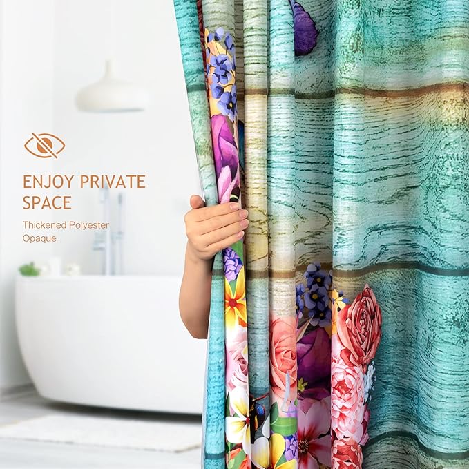 Vimorco Butterfly Shower Curtain, Flower Shower Curtains for Bathroom with Hook, Waterproof Quick-Dry Polyester Fabric Shower Curtain, Machine Washable Floral Bathroom Set, Bath Curtain Decorative