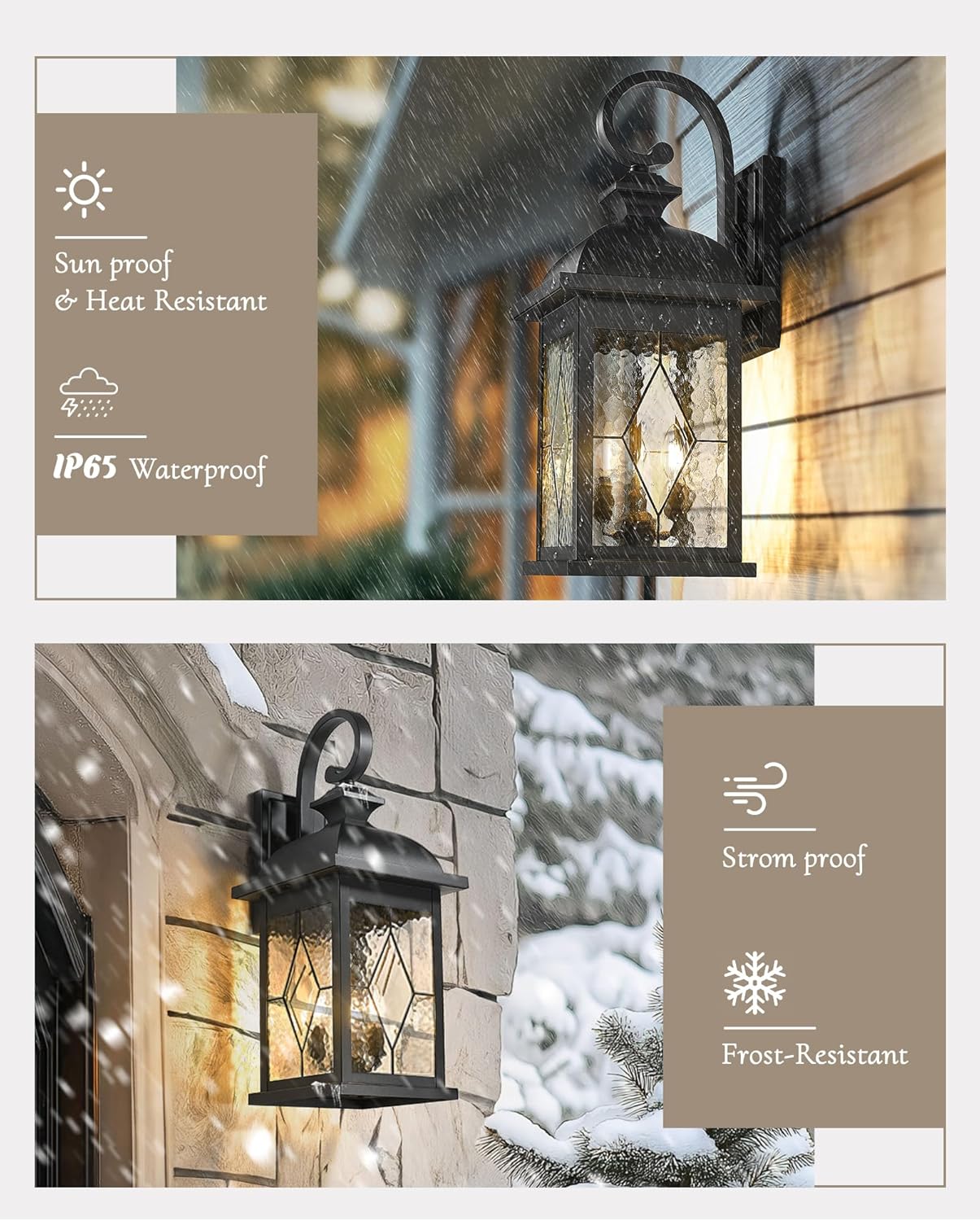 FEMILA 3-Light Outdoor Wall Light, 26" Large Exterior Wall Lantern with Water Ripple Glass, Porch Light for Entryway, Patio, Garage, and Doorway, E12 Base, 4FD54B-L SD BK