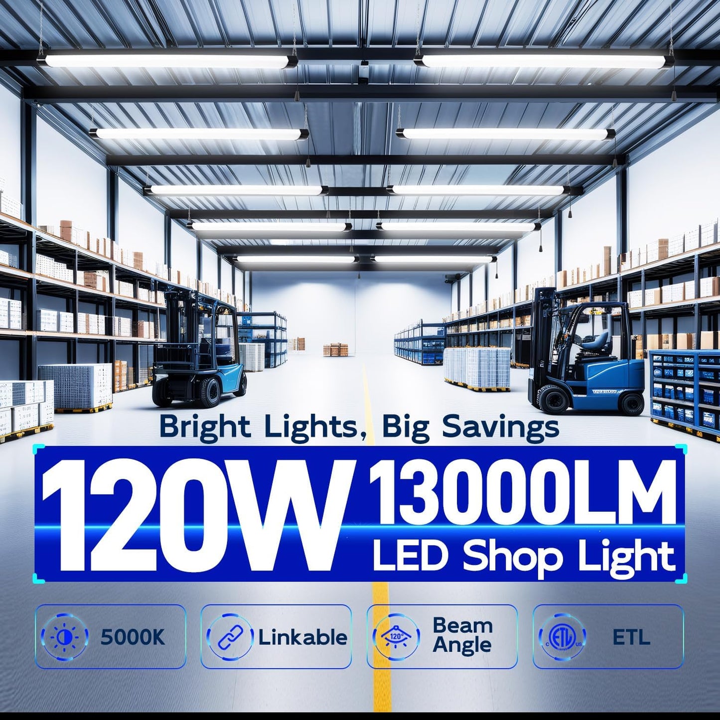 hykolity 120W LED Shop Light Linkable,13000lm(400w Equivalent),5000K 4FT Black Utility Shop Lights for Garages,Workshops,Basements,Hanging or Flush Mount with Power Cord and Pull Chain, ETL,4 Pack