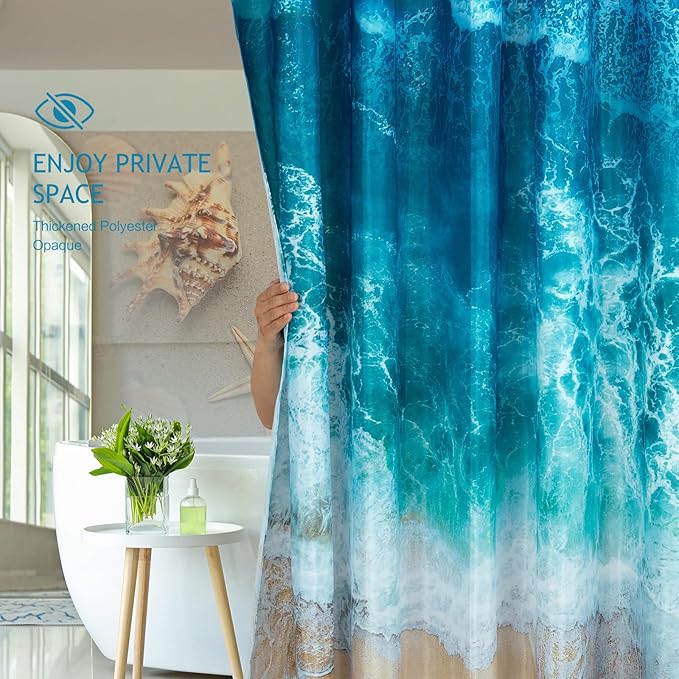 Vimorco Shower Curtain Ocean Beach, Blue Shower Curtains for Bathroom, Waterproof Quick-Dry Polyester Fabric Showers Curtain, Bathroom Curtains Set, Bath Decor, 72''x 72''