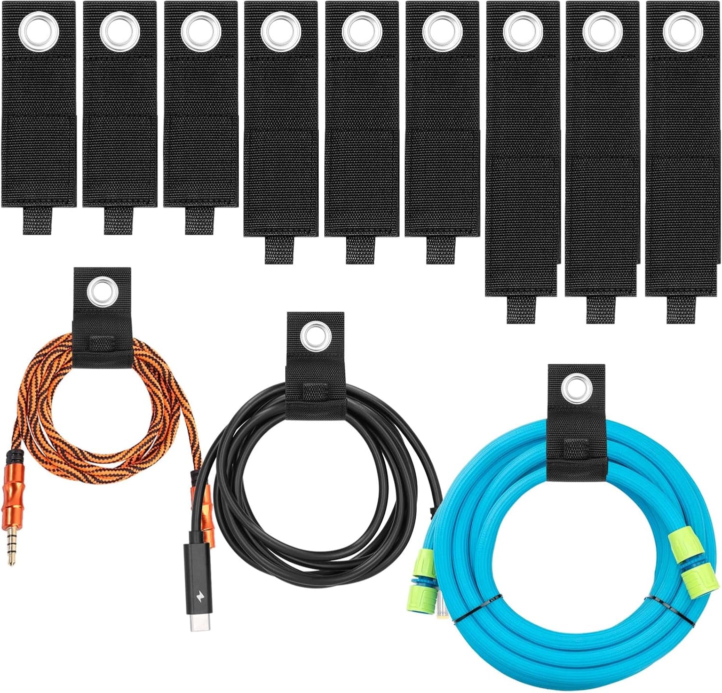Heavy-Duty Storage Straps，Extension Cord Holder Organizer Variety Pack Holds 55lbs，Fit Easily on Hooks or Nails ， Perfect for Garage Organization 3-pk 10",14" and 18", Black (9, BLACK)