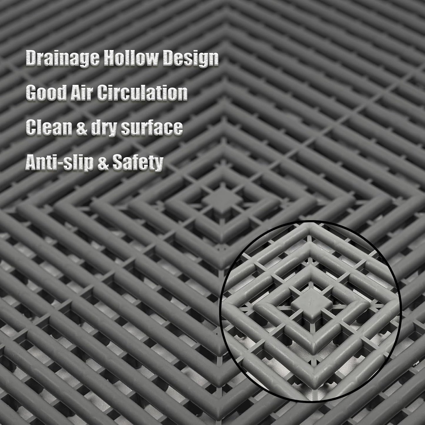 12 Pack 16"x16" Interlocking Garage Floor Tiles - Drainage Mats, Non-Slip, Heavy-Duty, Easy Install for Garage, Car Wash, Basement(Gray)