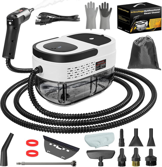 Handheld Steam Cleaner for Home, 2500W High Temperature Pressurized Machine, 1.6L Water Tank, Handle-controlled Steam Output, Portable Cleaning Steamer for Car, Bed Bugs, Furniture, Grout (White)