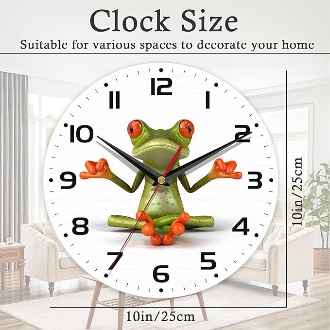 Wall Clock, 10 Inch Silent Non-Ticking Home Kitchen Decor, Battery Operated for Bathroom Bedroom Living Room Office(Funny Frogs)