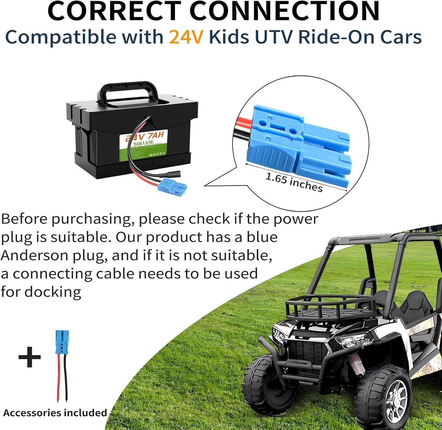24V 7Ah/12Ah Lithium Battery for Dynacraft Realtree 24V UTV Ride- On Cars & Toys, with 2A Fast Charger