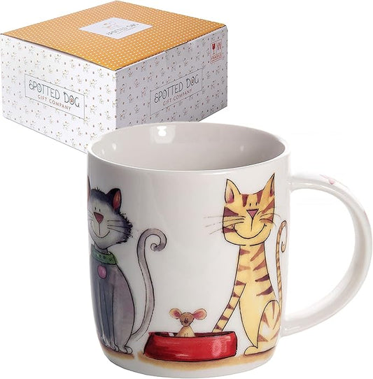SPOTTED DOG GIFT COMPANY Cat Mug, Single Coffee Mug, Animal Themed Ceramic Tea Cup for Hot Drinks, Microwave Dishwasher Safe, Cute Kitchen Gifts for Cat Lovers - 12oz