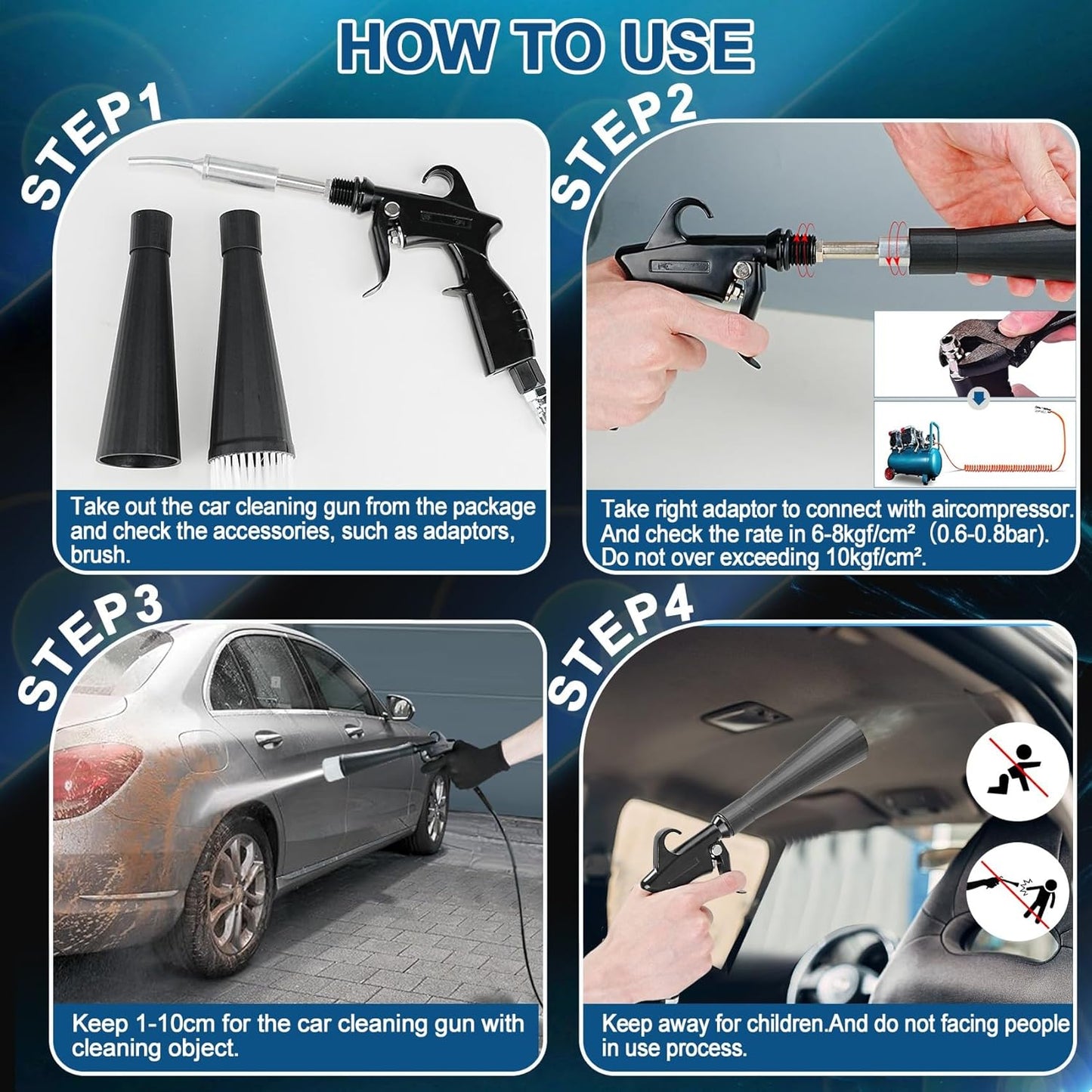 Detailing Car Cleaning Gun Interior Dryer Air Blow Gun, High Pressure Blower Gun, Car Detailing Tools for Quickly Blowing Out Dirt and DustWorking with Air