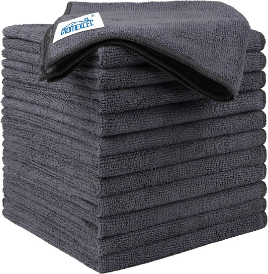HOMEXCEL Microfiber Cleaning Cloth 12 Pack, 12.5 x 12.5 inch Microfiber Towels for Cars, Ultra Absorbent Car Washing Cloth, Lint Free Streak Free Cleaning Rags for Car, Kitchen, and Window (Grey)