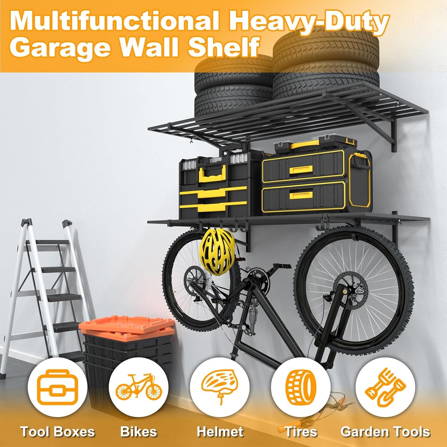 2-Pack 2×4ft Steel Garage Wall Shelving, 500lbs Each Load Capacity, Black, Hooks, Tool & Equipment Storage