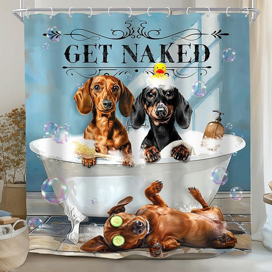 SVBright Funny Dog Shower Curtain 72Wx72L Inch Kids Dachshund Cute Animal Puppy Bathing in Bathtub Bubbles Hilarious Lovely Pet Boy 12 Pack Hooks Polyester Waterproof Fabric Bathroom Bathtub Panels