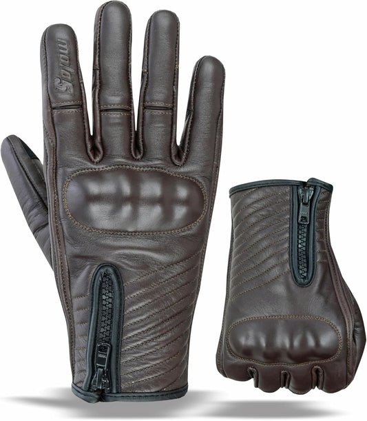 Full Finger Leather Motorcycle Gloves for Men & Women Touch Screen Gloves Premium Street Motorcycle Durable Protective Cruiser Biker Gel Leather Motorbike Gloves