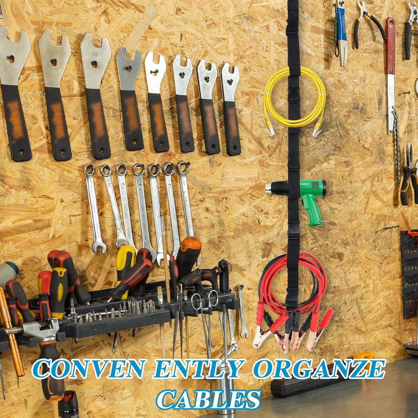 Extension Cord Organizer,4 PCS Extension Cord Hanger with 5 Slots,Garage Garden Storage Straps Black Organizer Straps for Cable, Hose, Rope, Light String, Tool