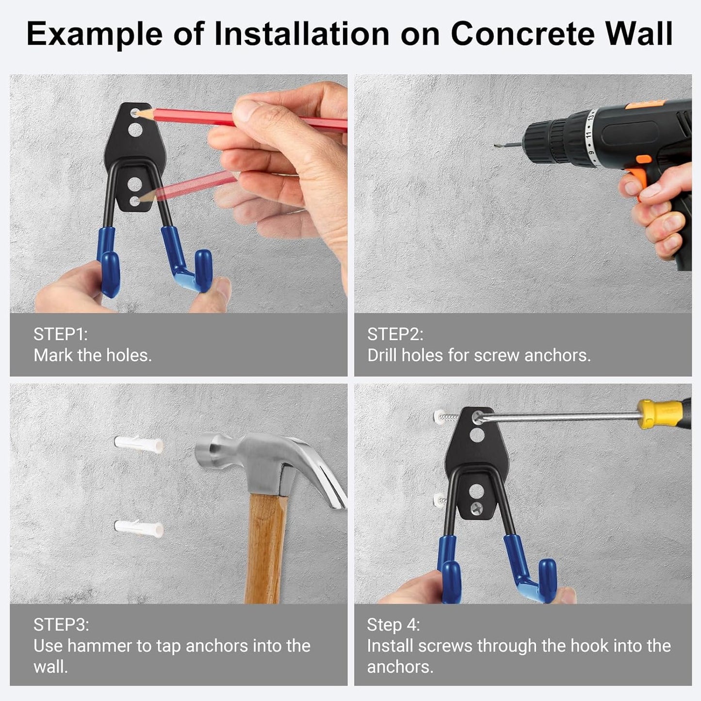 Garage Hook Heavy Duty Wall Storage Hangers, 26 Pack Garage Storage Hooks Steel Tool Blue for Ladders, Ropes, Garden Tools