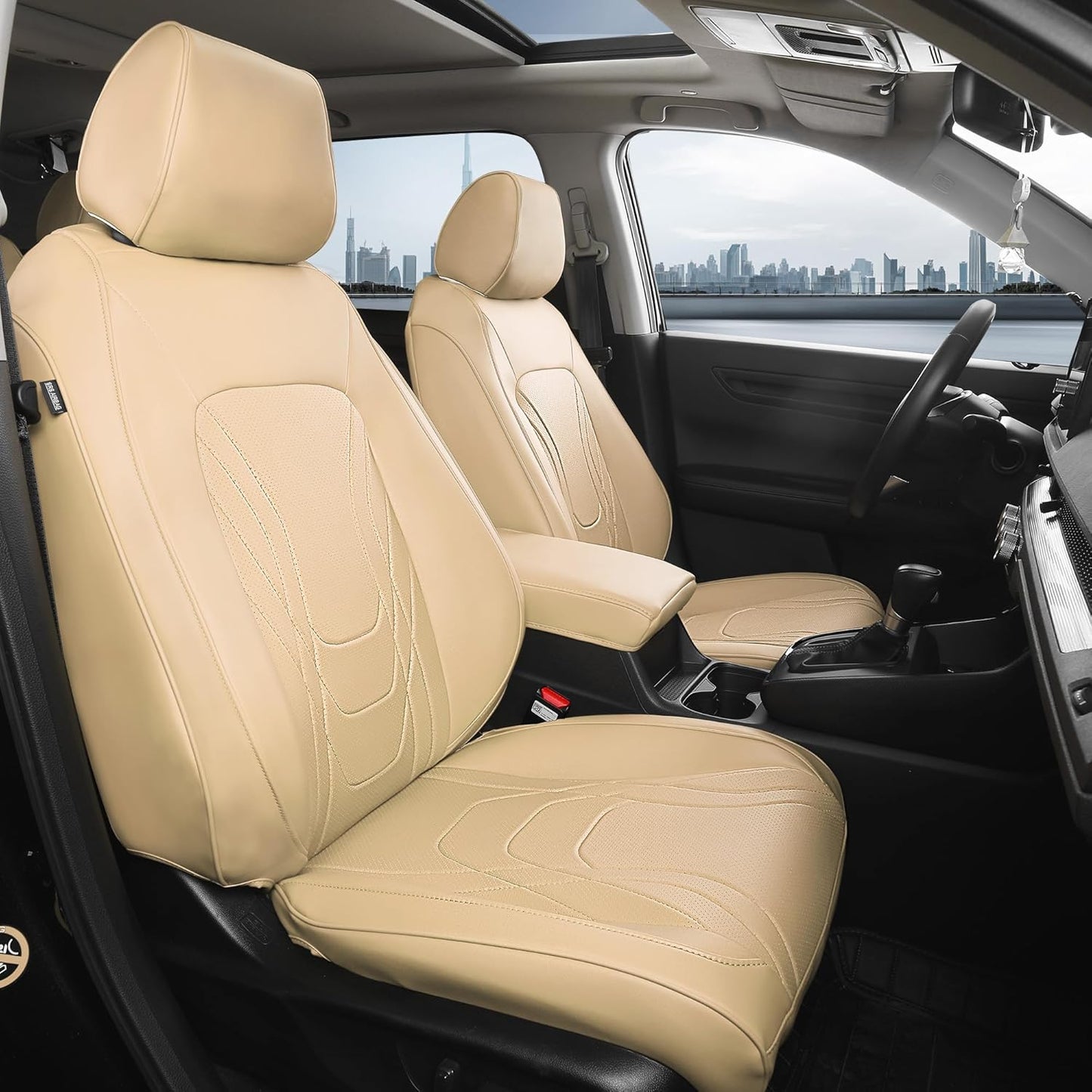 FREESOO Seat Covers for Honda CRV, Custom Fit Car Seat Covers for CRV LX EX EX-L Sport Touring Special Edition Trailsport Hybrid & Gas 2023 2024 2025 2026, Waterproof Leather Full Set, Beige