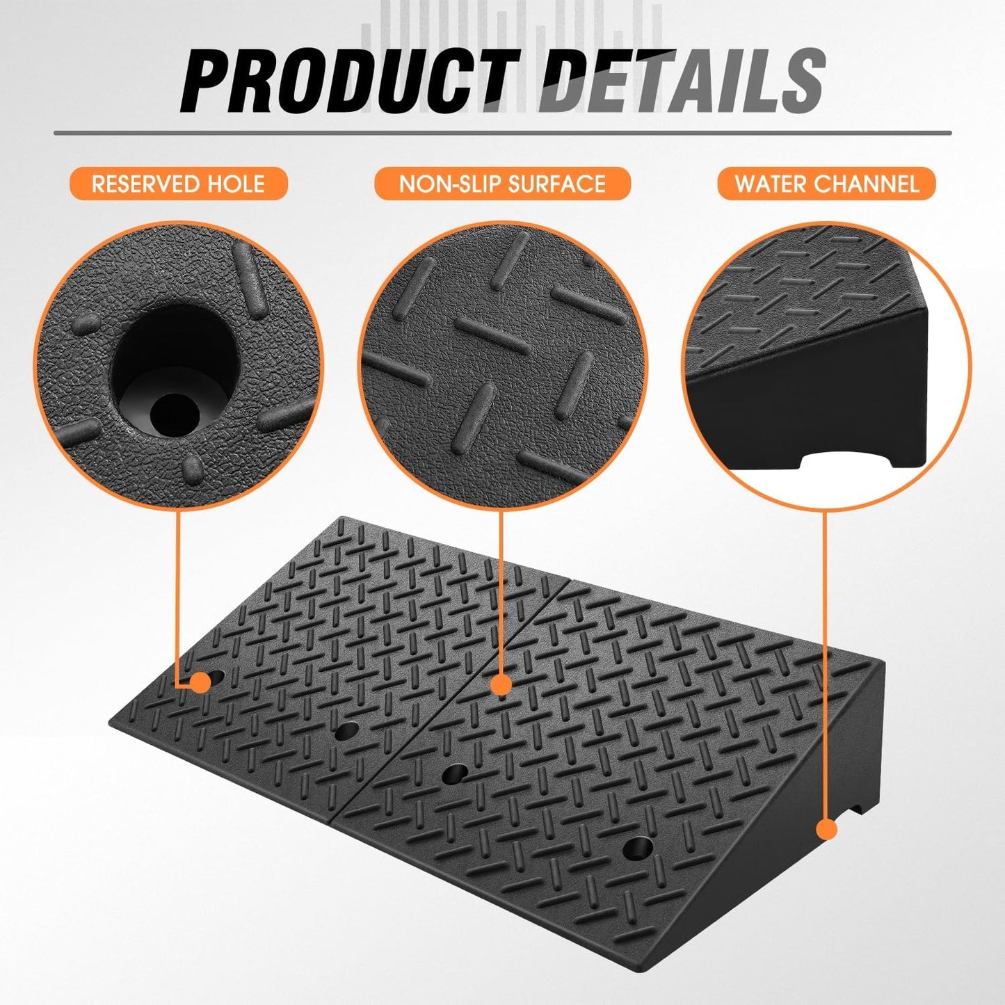 DNA MOTORING 7.7" Rise Rubber Curb Ramp Heavy Duty Loading Driveway Ramp Threshold Ramp 39 in L x 19.7 in W x 7.7 in H for Loading Dock, Warehouse, Wheelchair, Motorcycles, Cars, TOOLS-00654