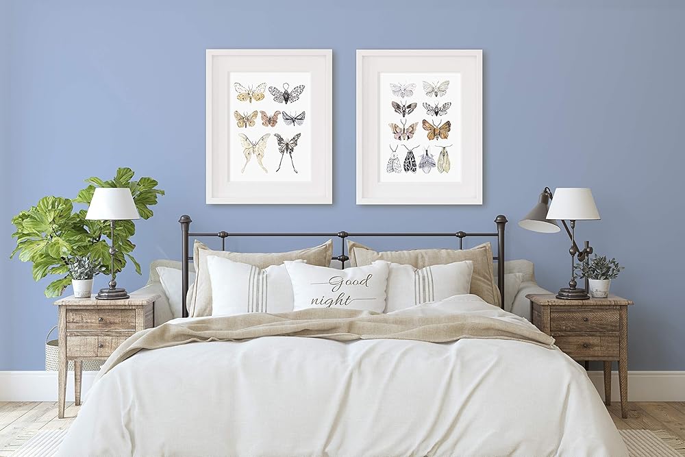 Watercolor Moths Art Prints - Vintage Nature Wall Art - Kitchen Wall Decor - Rustic Farmhouse Artwork - Butterfly Posters - Mariposas Decorativas - SET of 2-8x10 - UNFRAMED