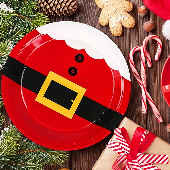Whaline Christmas Paper Plates Santa Elf Disposable Plates Red Green Cute Xmas Dinnerware Plates Set 9 Inch for Winter Holiday Party Supplies Table Decor, 40Pcs
