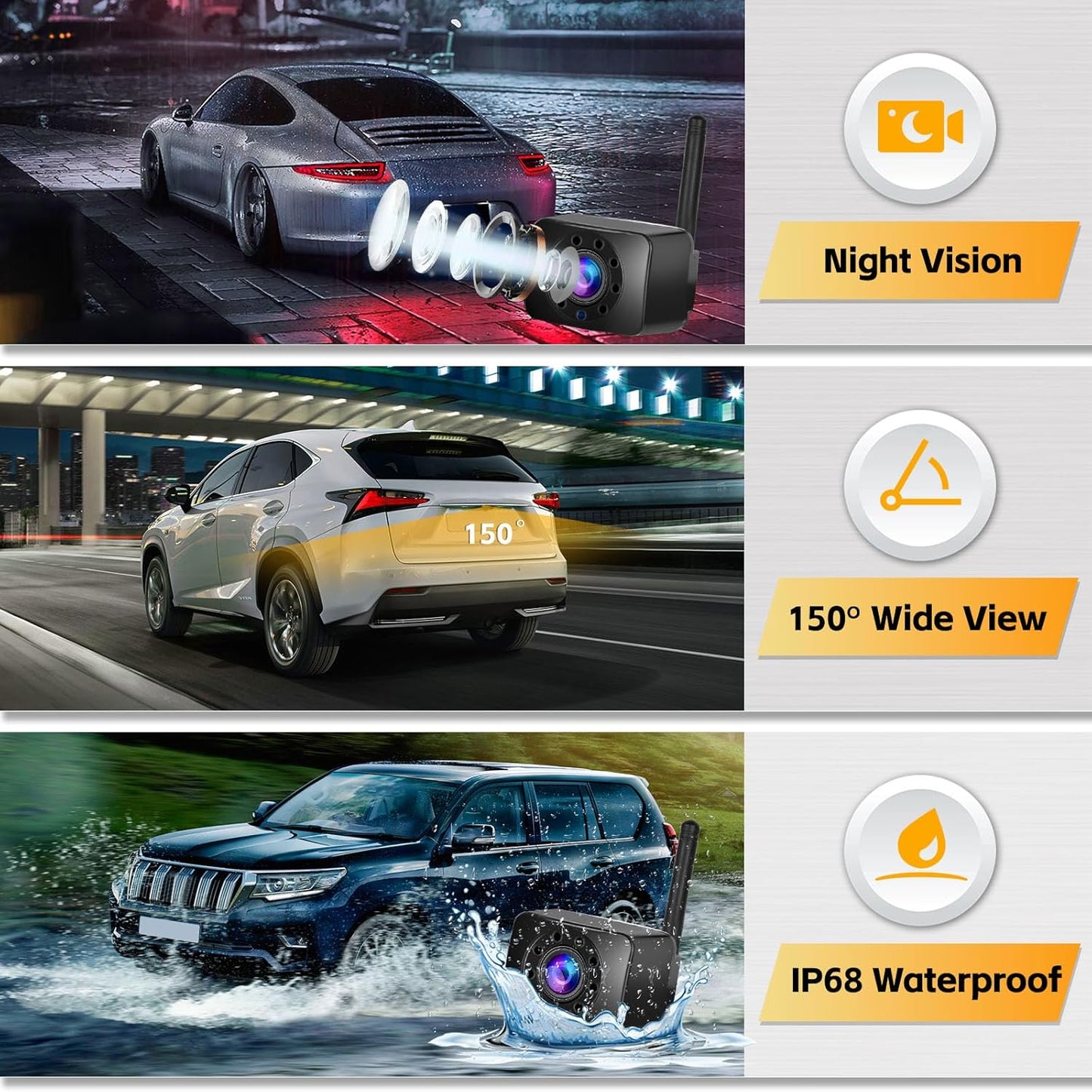 Hikity Wireless Backup Camera System 4.7 Inch Car Monitor Kit HD 1080P License Plate Rear View Camera, Digital Stable Signal, Night Version, IP68 Waterproof, Reverse Camera for Cars